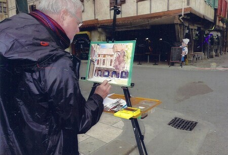 Painting on location in the Town Square in Mirepoix